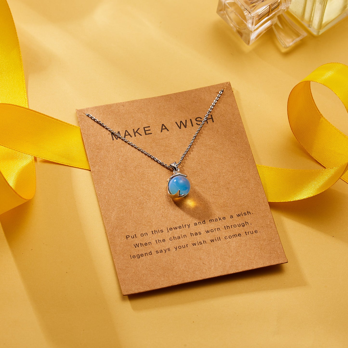 Women's Temperament Dolphin Shape Natural Stone Paper Card Necklace