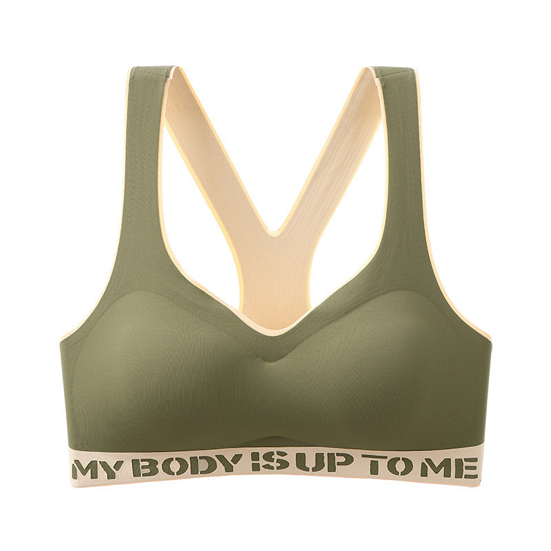 Letter Splicing Contrast Color Wireless One-piece Three-dimensional Cup Fashion Bra
