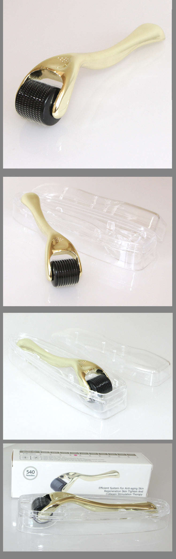 540 Microneedle Roller With Gold And Silver Handle