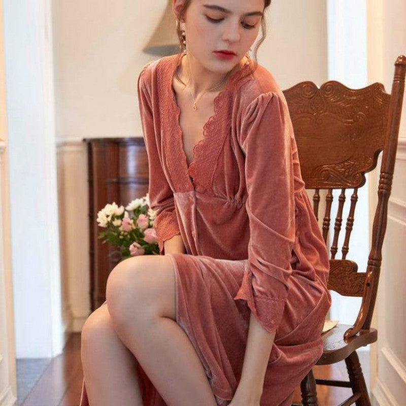 French Nightdress Women Autumn And Winter Coral Fleece Plus Fleece Long Skirt