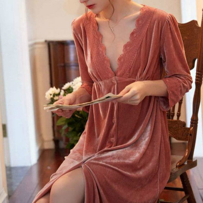 French Nightdress Women Autumn And Winter Coral Fleece Plus Fleece Long Skirt