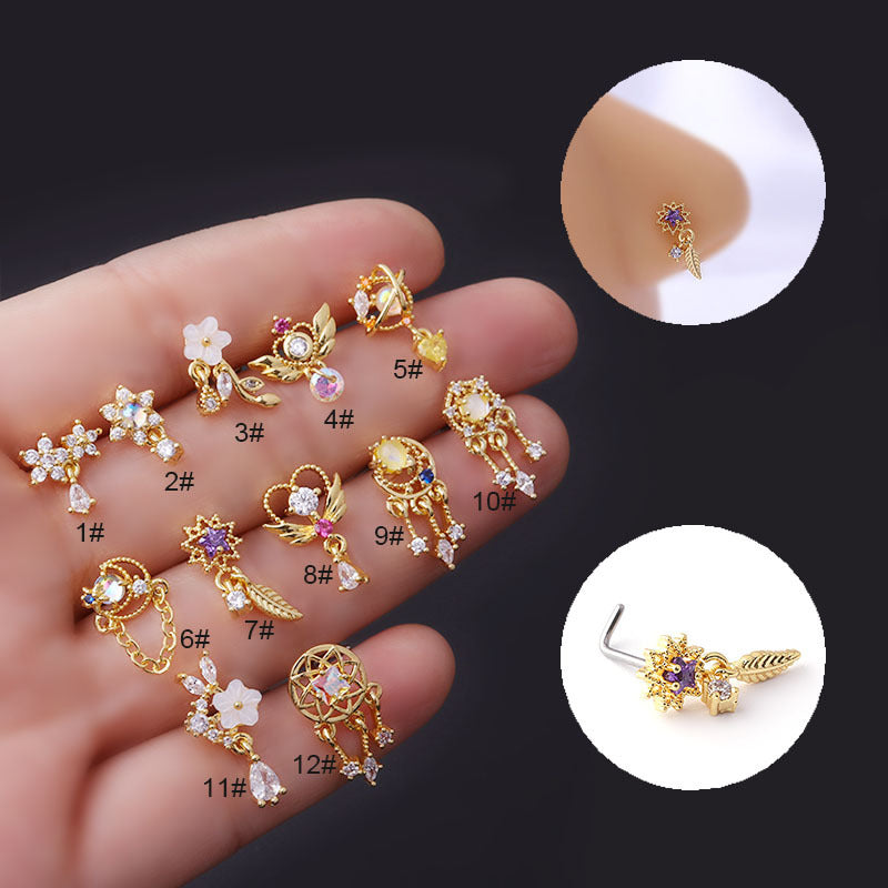 Piercing Jewelry Fashion Colorful Zircon Pendant Nose Pin