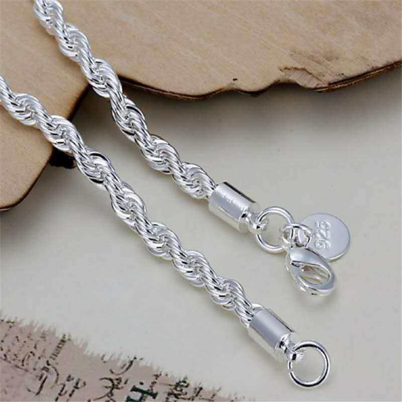 4mm Twisted Rope Silver Plated Ladies Bracelet