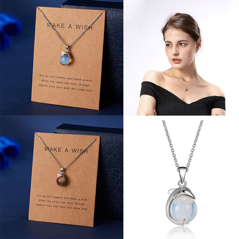 Women's Temperament Dolphin Shape Natural Stone Paper Card Necklace