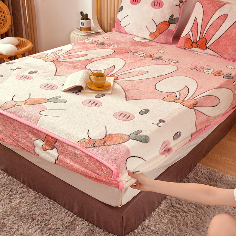Home Fashion Double Velvet Non-slip Mattress Cover