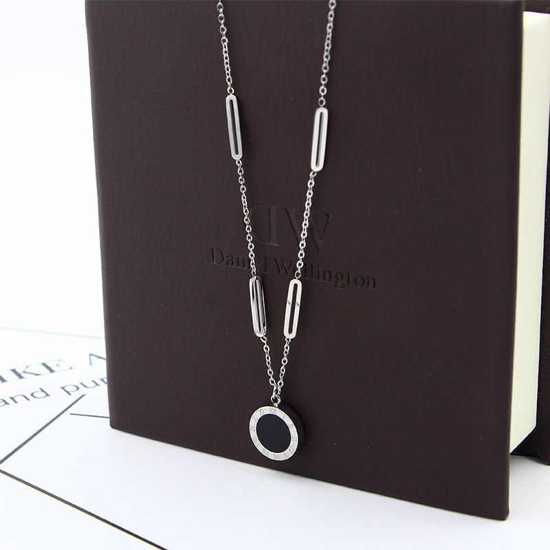 Openwork Black And White Double Sided Roman Numeral Necklace