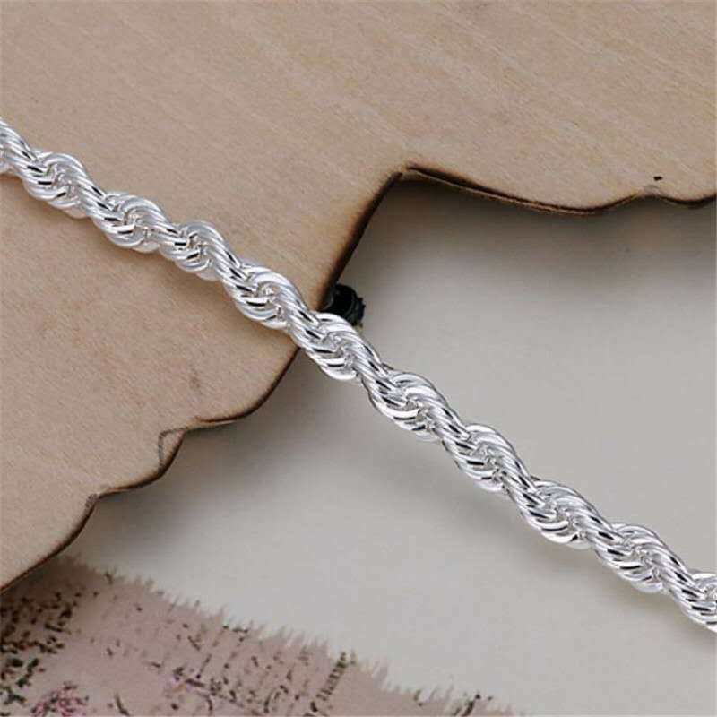 4mm Twisted Rope Silver Plated Ladies Bracelet