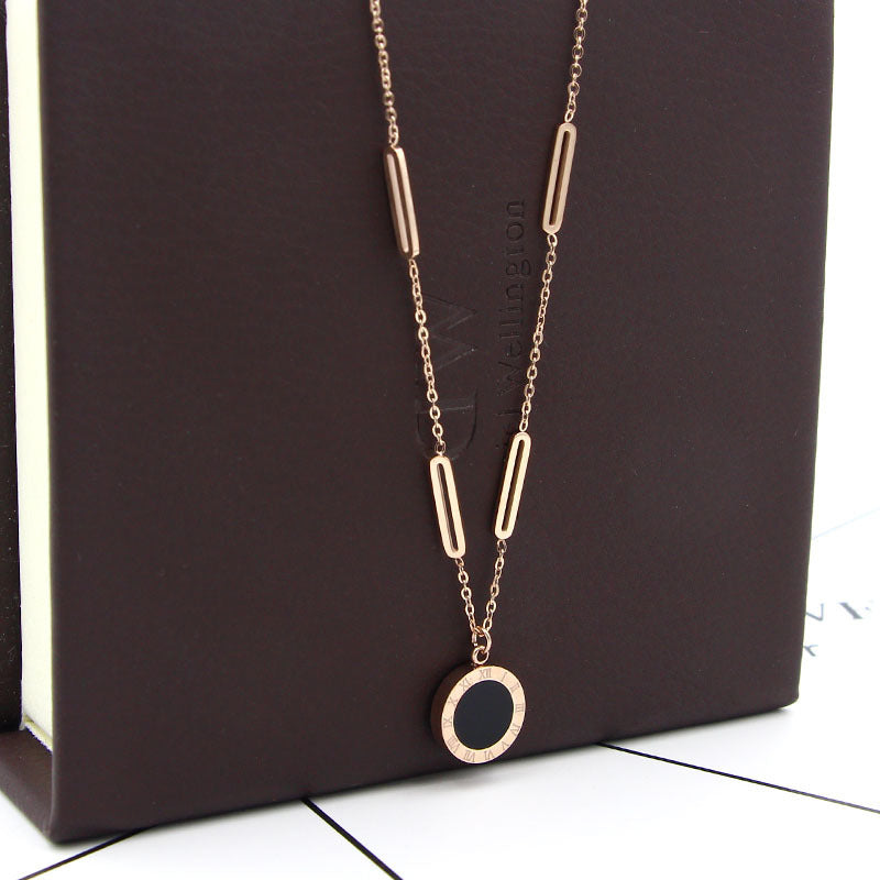 Openwork Black And White Double Sided Roman Numeral Necklace