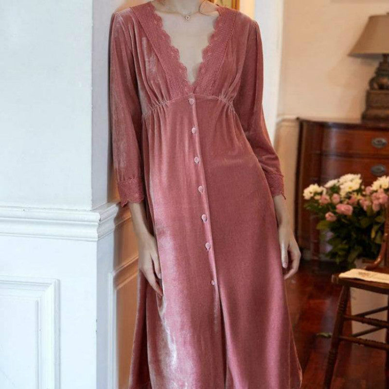French Nightdress Women Autumn And Winter Coral Fleece Plus Fleece Long Skirt