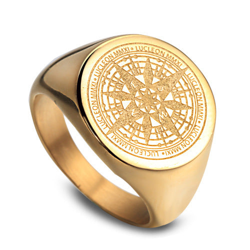 Vintage Compass Stainless Steel Men's Ring Titanium Steel Compass Mystery Ring
