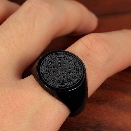 Vintage Compass Stainless Steel Men's Ring Titanium Steel Compass Mystery Ring