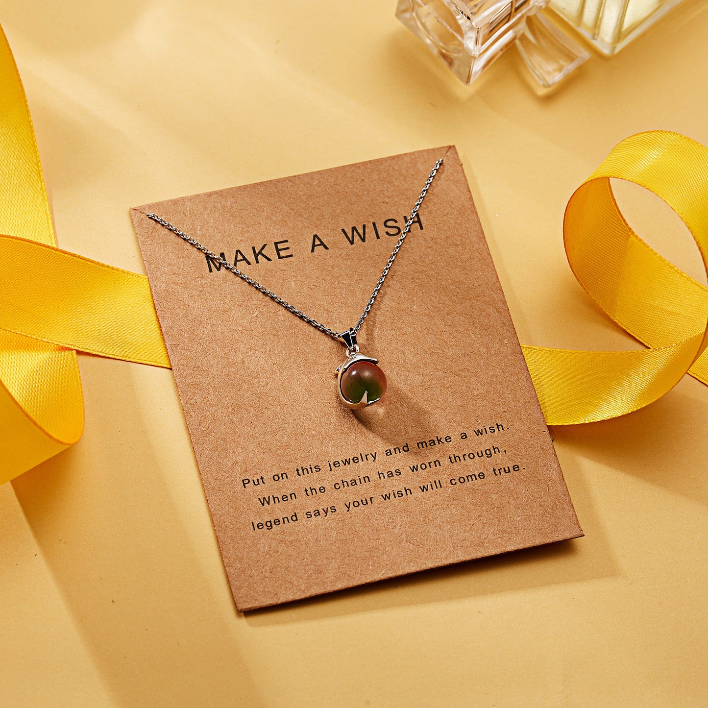 Women's Temperament Dolphin Shape Natural Stone Paper Card Necklace
